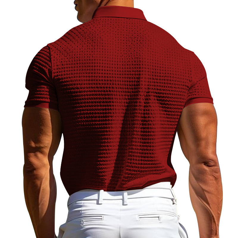 Men's Spring Fashion Classic Retro Textured Fabric Golf Polo Shirt