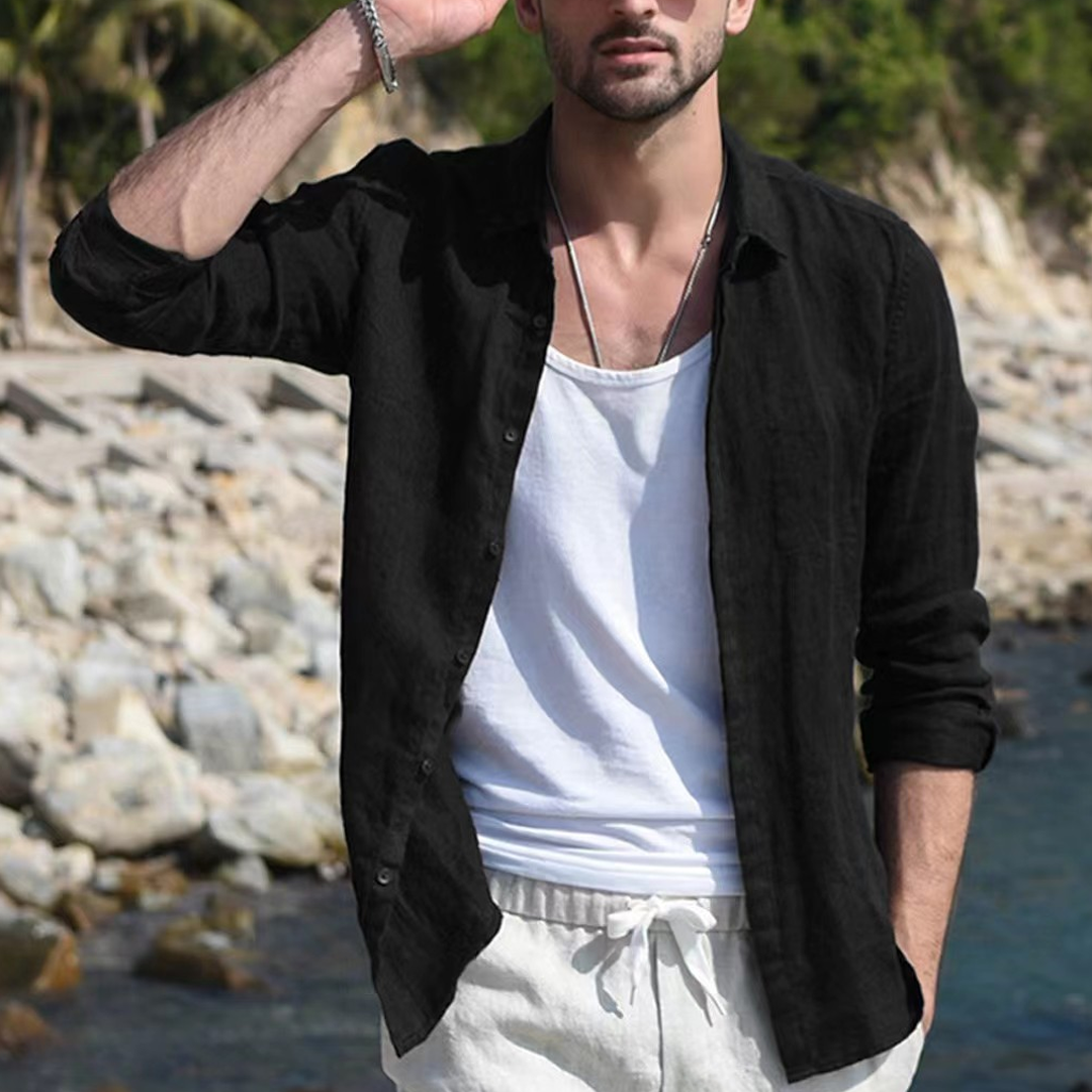 All-Match Pure Cotton Light Solid Color Long-Sleeved Shirt Men's Casual Cardigan