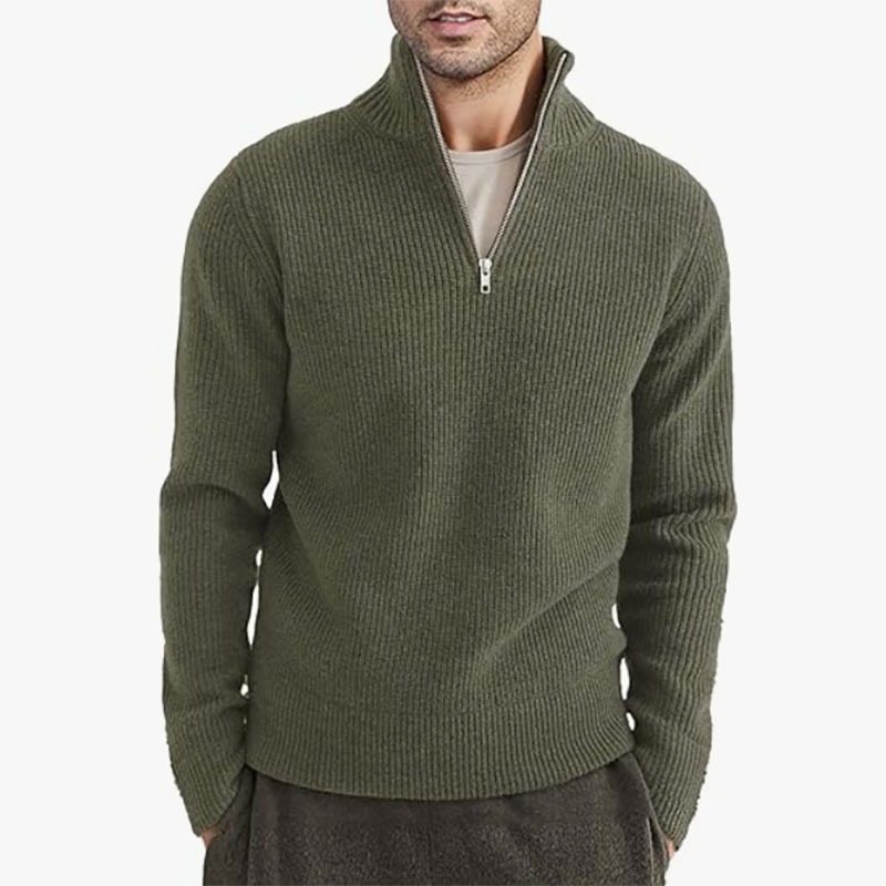 Men's New Thickened Half-High Zipper Collar Men's Warm Winter Sweater