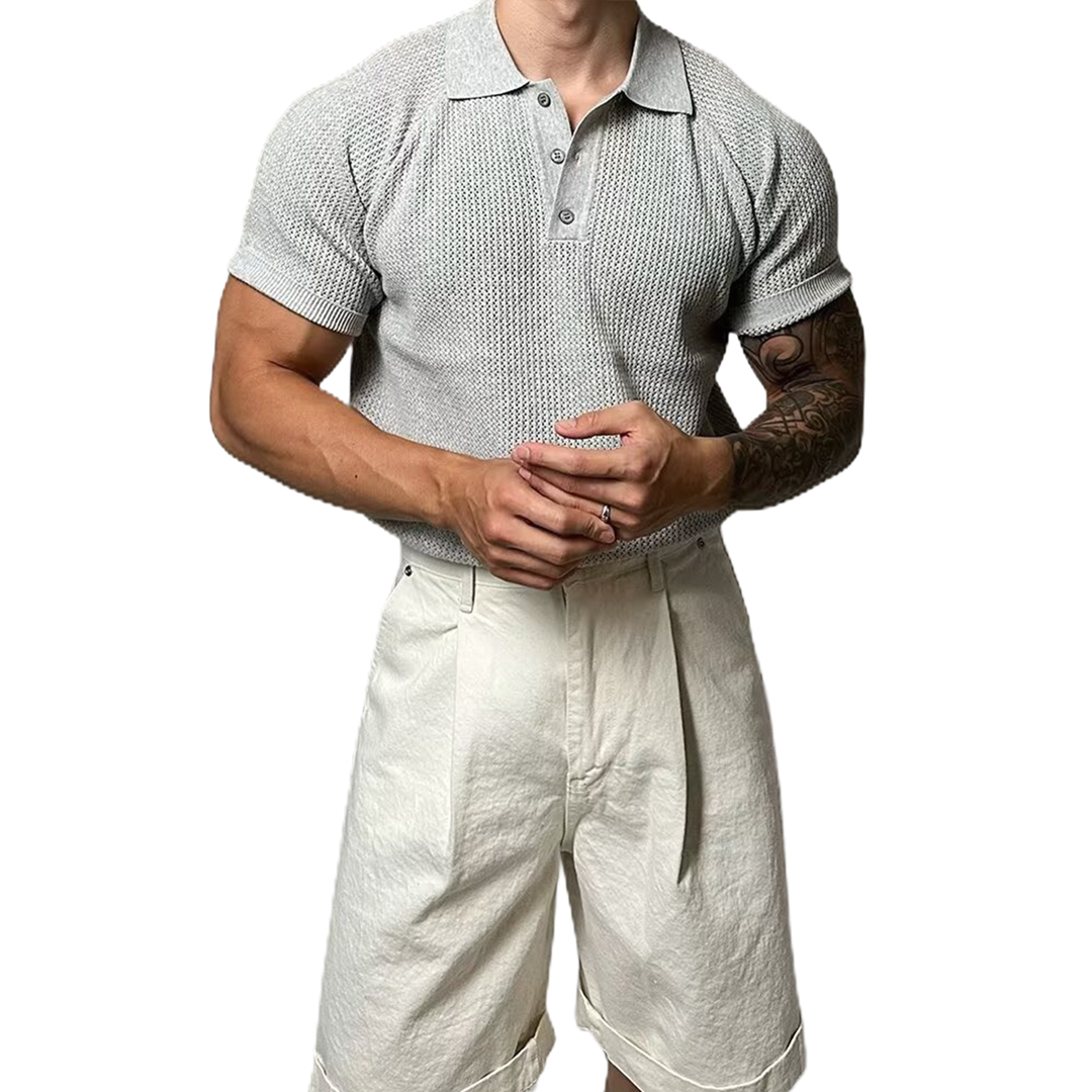 Large Size Knitted Short Sleeve Men's Honeycomb Hollow POLO Shirt Lapel Business T-shirt