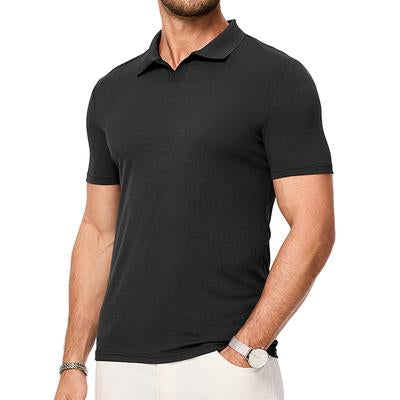 Men's Muscle V Neck Polo Shirts Casual Short Sleeve Slim Fit Ribbed Golf T Shirt Athletic Tee