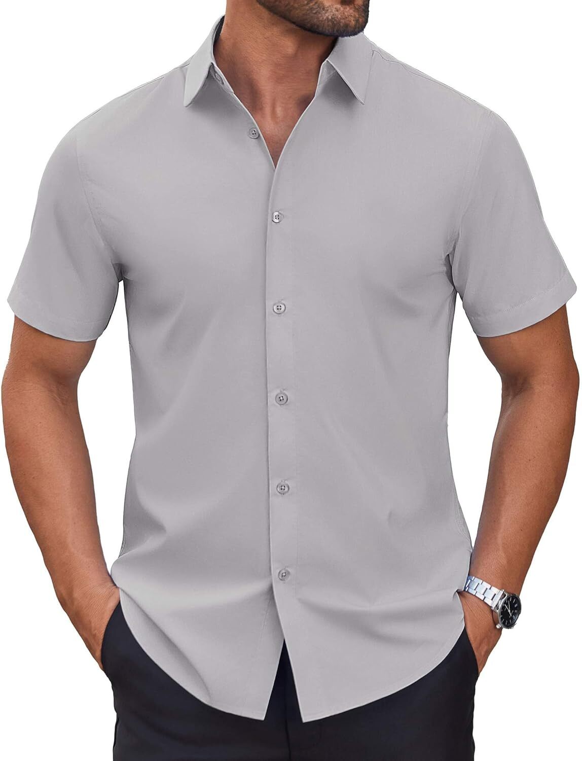 Mens Short Sleeve Dress Shirts Wrinkle Free Casual Button Down Shirts Summer Untucked Dress Shirt