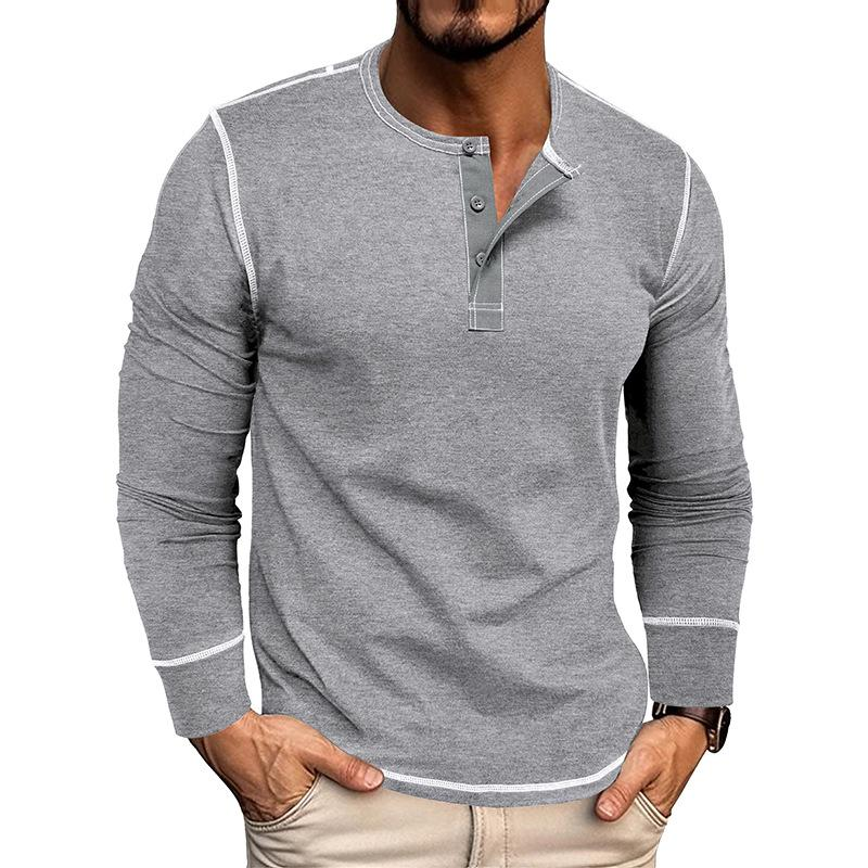 Men's Casual Colorblock Henley Collar Slim Fit Long Sleeve T-Shirt