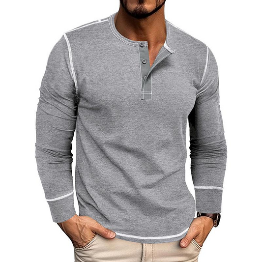 Men's Casual Colorblock Henley Collar Slim Fit Long Sleeve T-Shirt