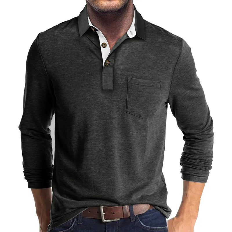 Premium Men's Long Sleeve Polo Shirt Casual Business Essential