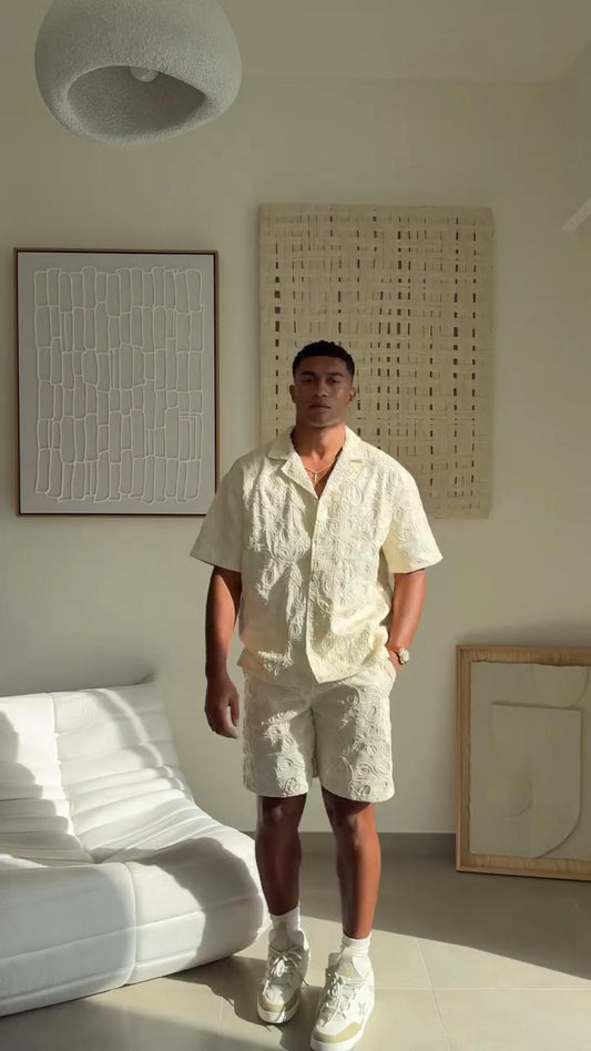 Summer Jacquard Design Short-Sleeved Shirt Shorts Fashionable All-Match Two-Piece Suit