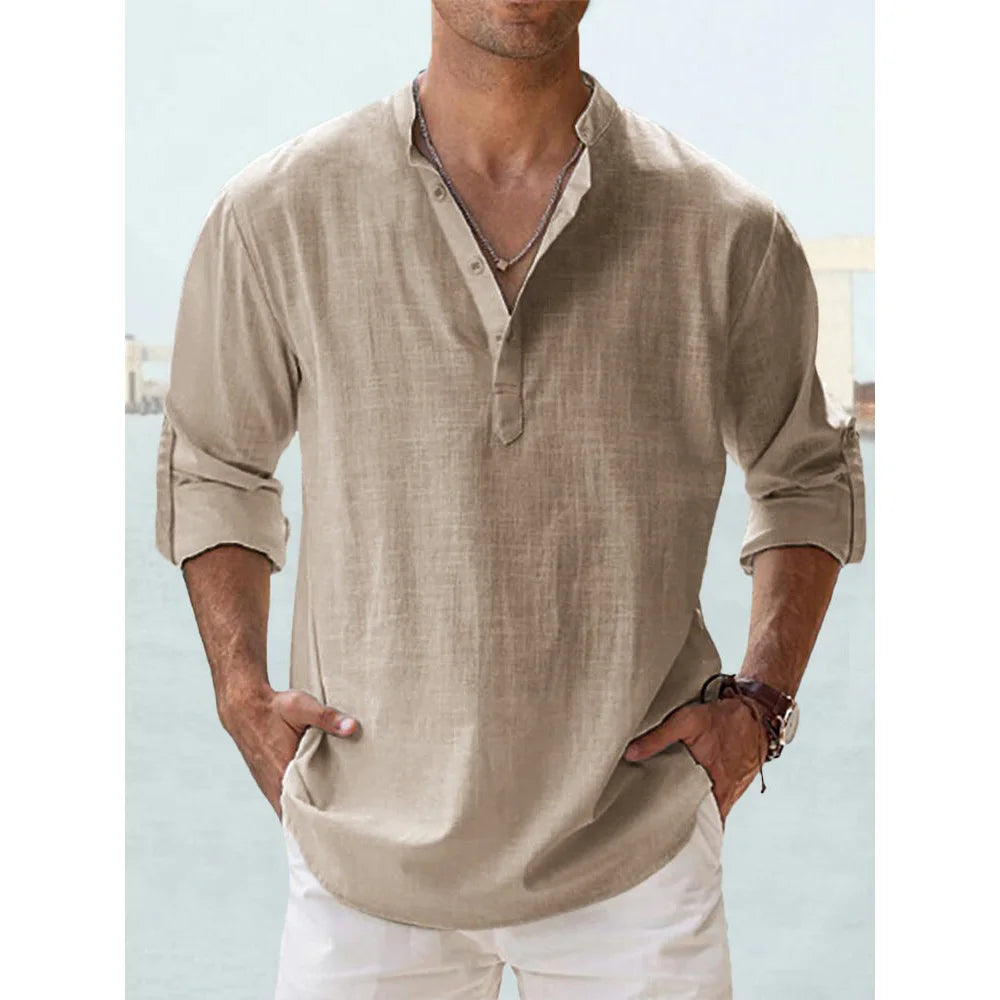 Solid Color Breathable Linen Casual Shirt
