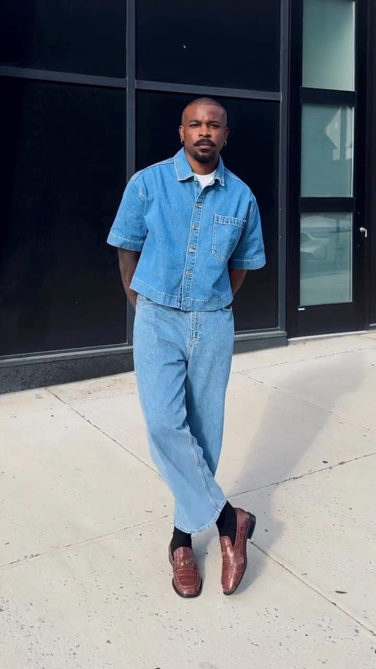 Men's Short-Sleeved Denim Shirt, Stylish And Versatile, Loose-Fitting