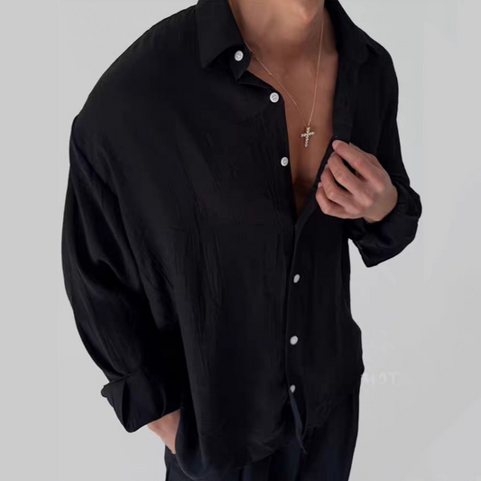 Men's Breathable Slim-Fit Wrinkle Shirt – Cotton-Linen Sun Protection Cardigan