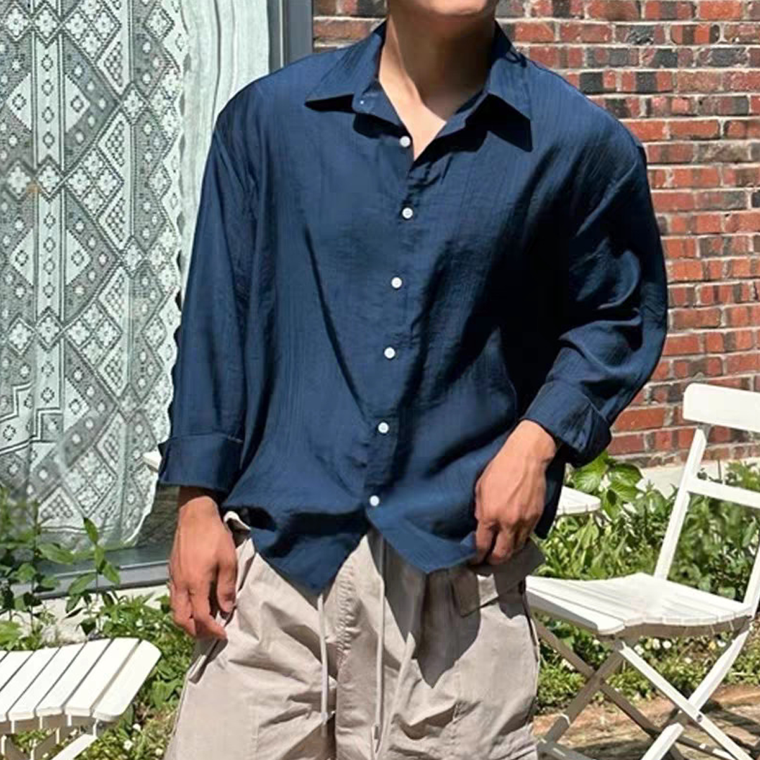 Men's Breathable Slim-Fit Wrinkle Shirt – Cotton-Linen Sun Protection Cardigan