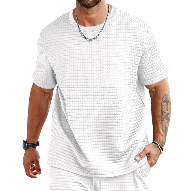 Short-Sleeved Men's T-Shirt Trendy Men's Solid Color Round Neck Small Square T-Shirt Top