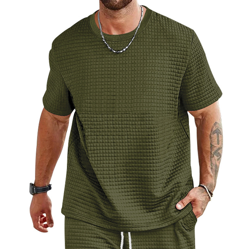 Short-Sleeved Men's T-Shirt Trendy Men's Solid Color Round Neck Small Square T-Shirt Top