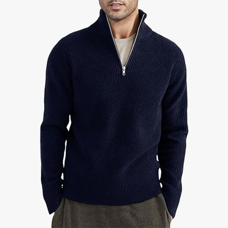 Men's New Thickened Half-High Zipper Collar Men's Warm Winter Sweater