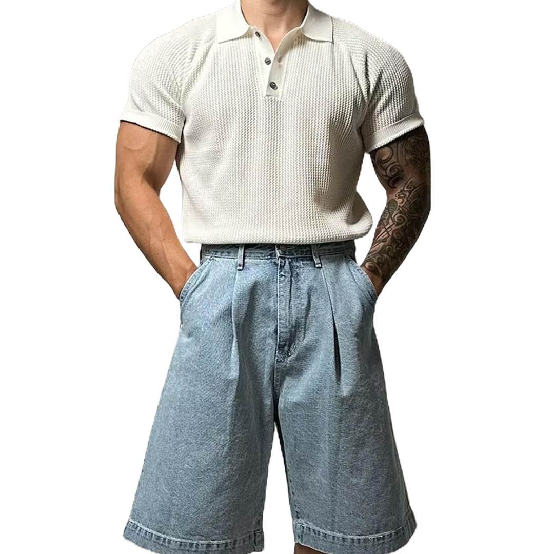Large Size Knitted Short Sleeve Men's Honeycomb Hollow POLO Shirt Lapel Business T-shirt