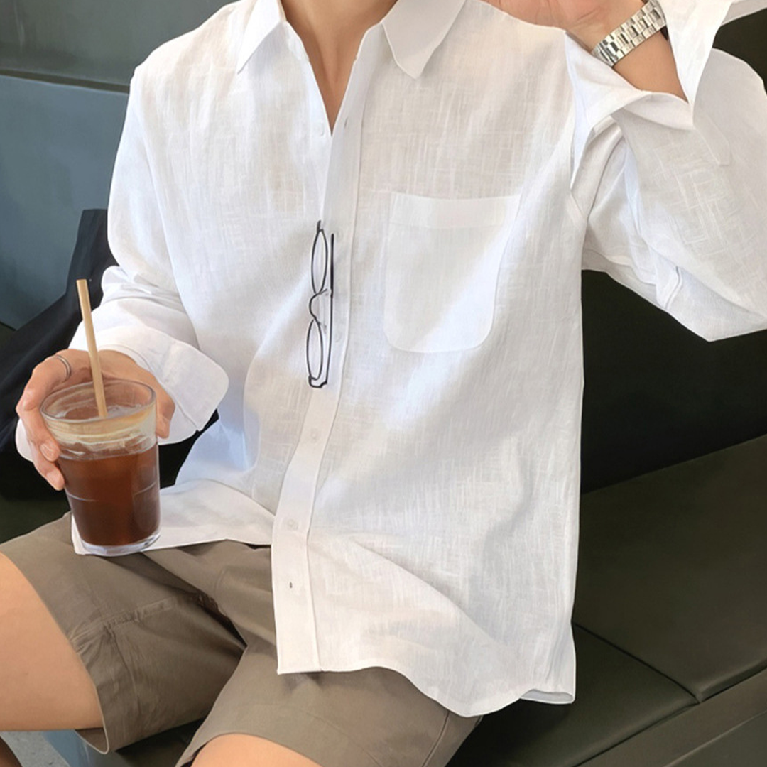 Cotton And Linen Wrinkled Shirt Men's High-End Loose Sunscreen Long-Sleeved Top Skin-Friendly Breathable Linen Shirt