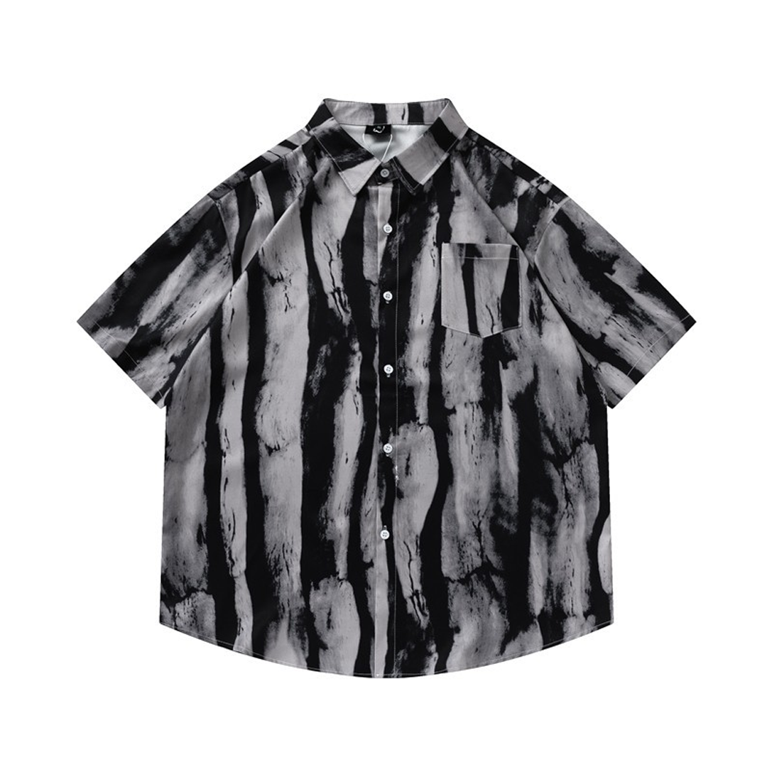 Summer Loose Versatile Tie-Dye Full Print Pattern Beach Resort Style Short-Sleeved Shirt