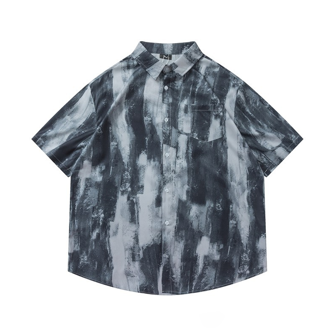 Summer Loose Versatile Tie-Dye Full Print Pattern Beach Resort Style Short-Sleeved Shirt