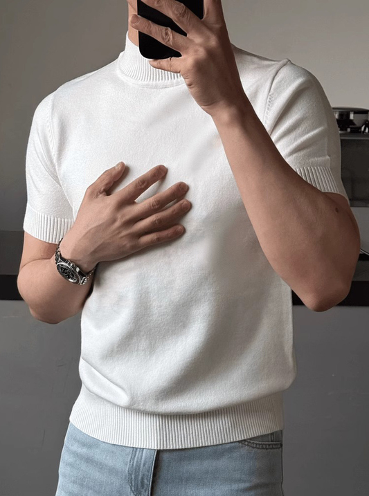 Men's British Business Slim Fit Turtleneck Short-Sleeved Sweater Solid Color Base Layer