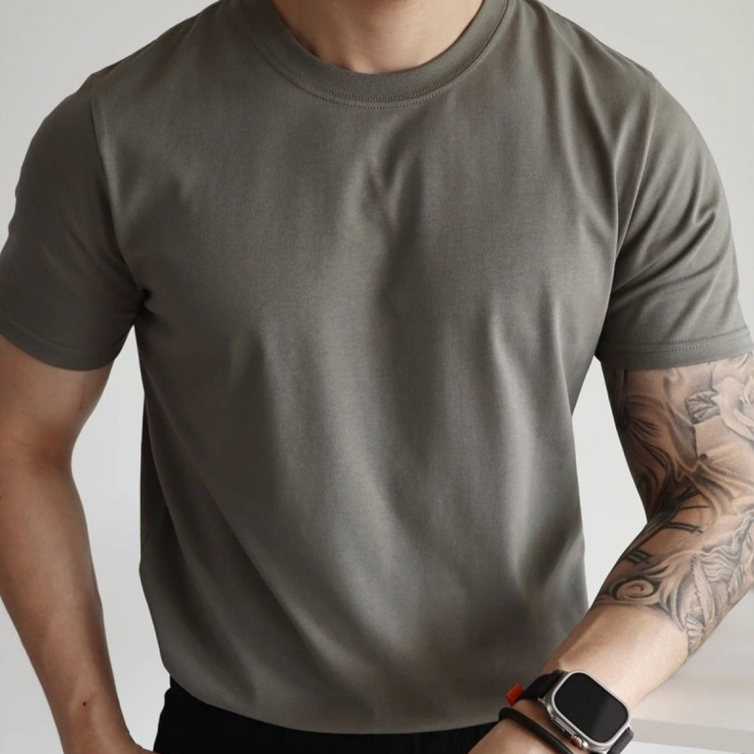 Simple Round Neck Pure Cotton Solid Color Casual Versatile Atmosphere Short-Sleeved T-Shirt For Men