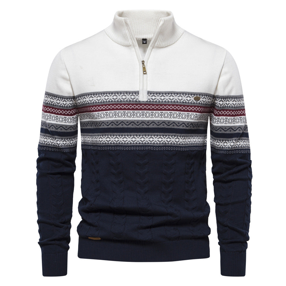 Men's Sweater Long Sleeve Pullover Polo V Neck Dressy Casual Top Men's Stylish Color Blocked Large Cotton Sweater