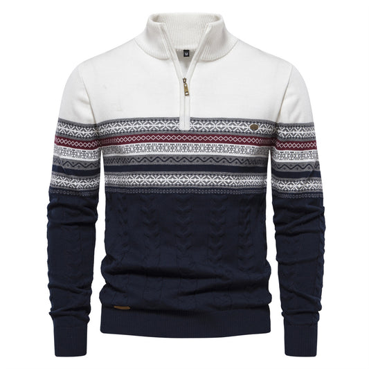 Men's Sweater Long Sleeve Pullover Polo V Neck Dressy Casual Top Men's Stylish Color Blocked Large Cotton Sweater