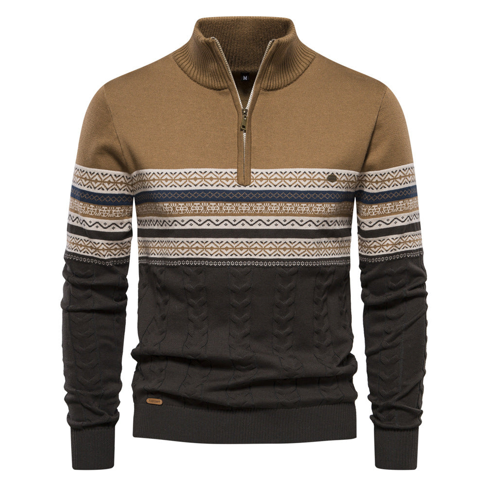 Men's Sweater Long Sleeve Pullover Polo V Neck Dressy Casual Top Men's Stylish Color Blocked Large Cotton Sweater