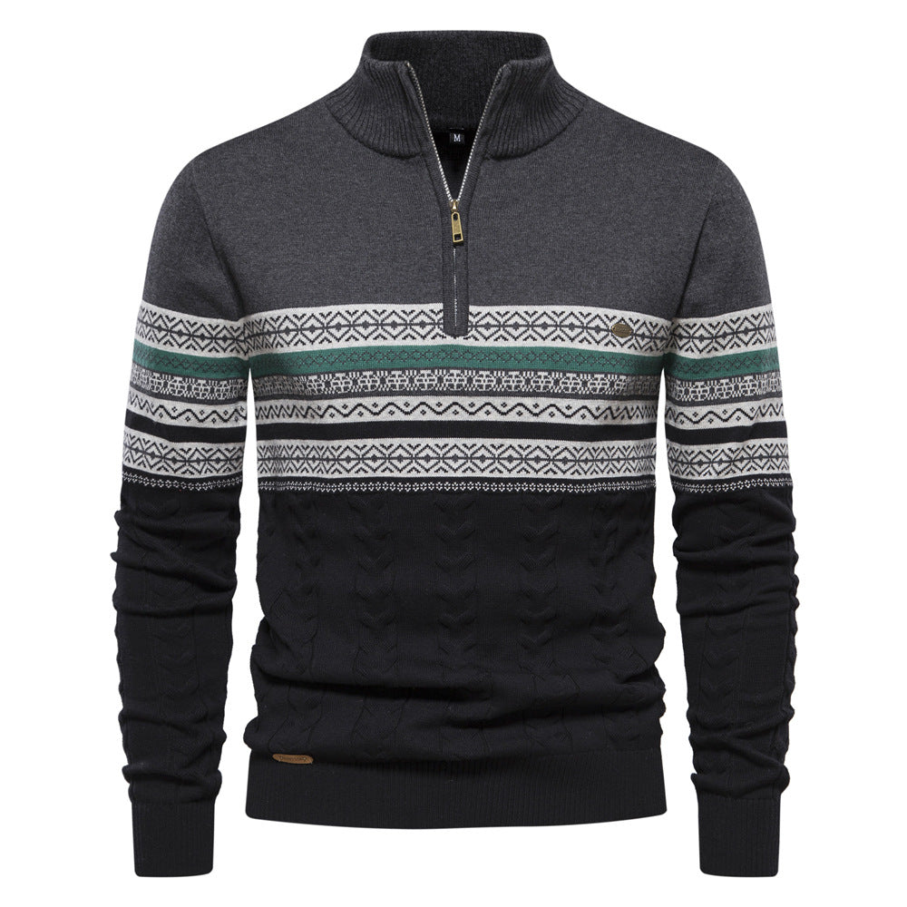 Men's Sweater Long Sleeve Pullover Polo V Neck Dressy Casual Top Men's Stylish Color Blocked Large Cotton Sweater