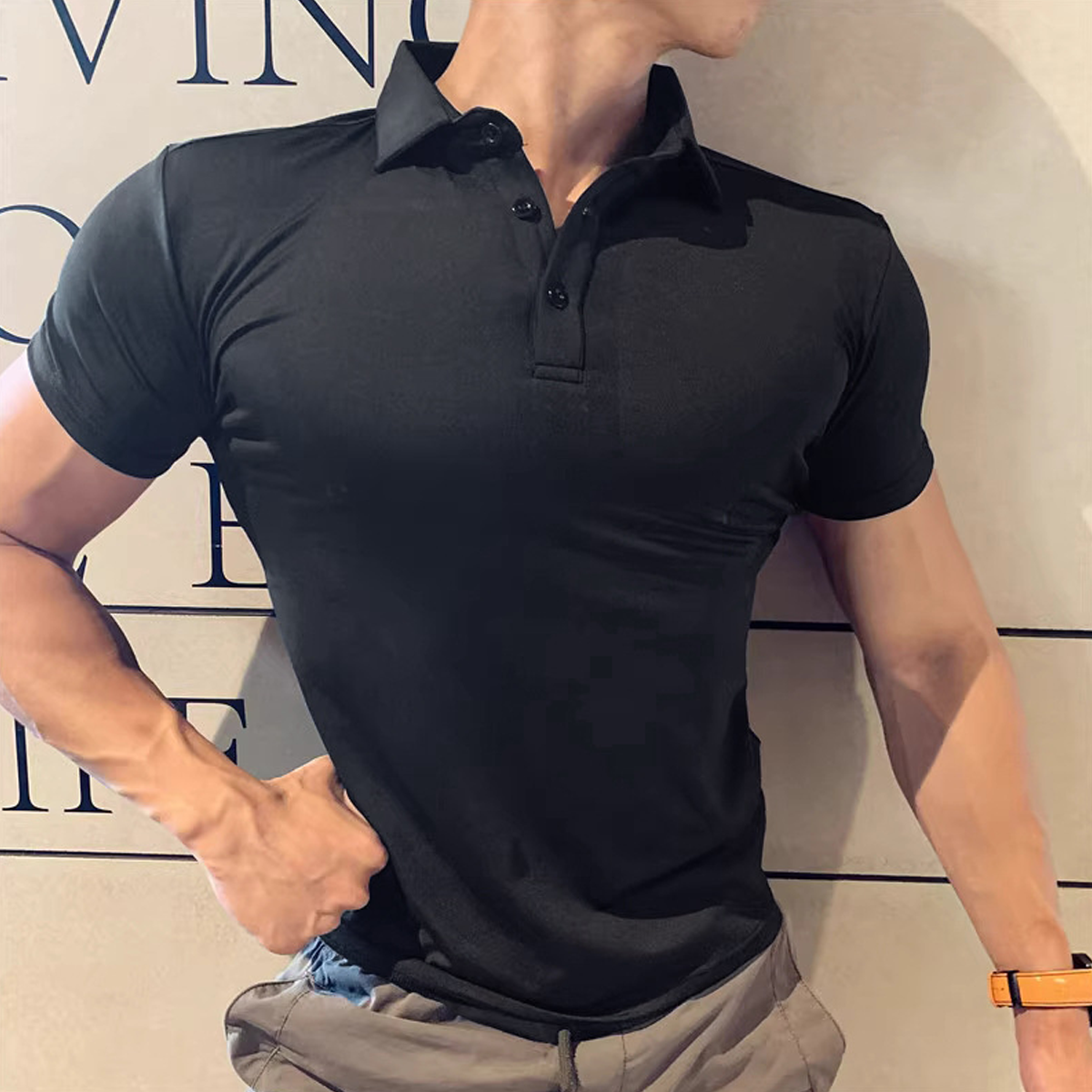Summer Men's Polo Shirt Lapel Sports Short-Sleeved Fitness Coach Clothing Running Training Muscle Quick-Drying T-Shirt Half-Sleeve