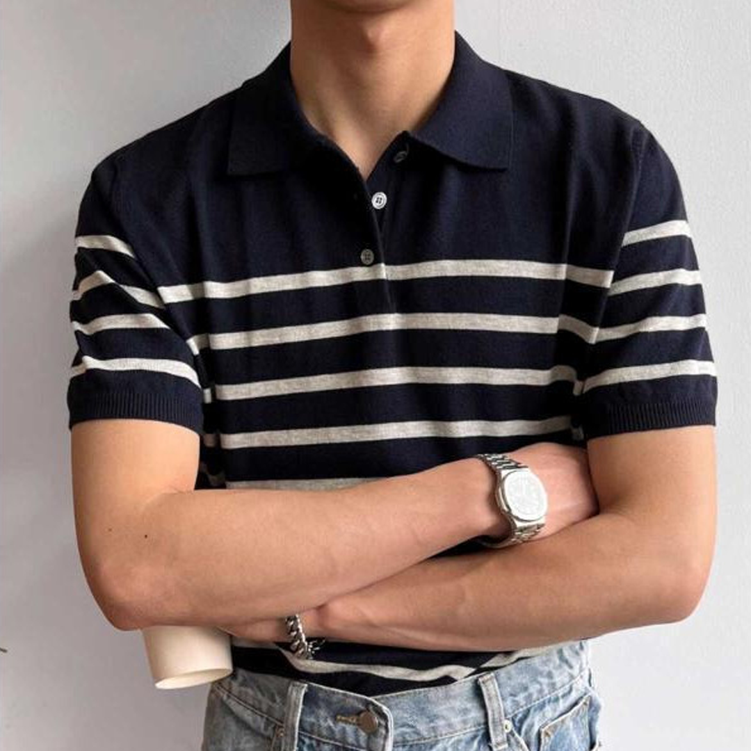 Short-Sleeved Sweater Summer Polo Shirt Men's High-End Lapel British Style Half-Sleeved T-Shirt