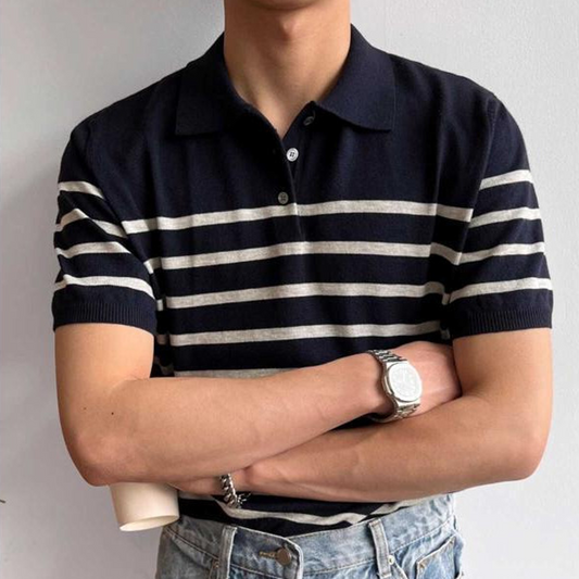 Short-Sleeved Sweater Summer Polo Shirt Men's High-End Lapel British Style Half-Sleeved T-Shirt