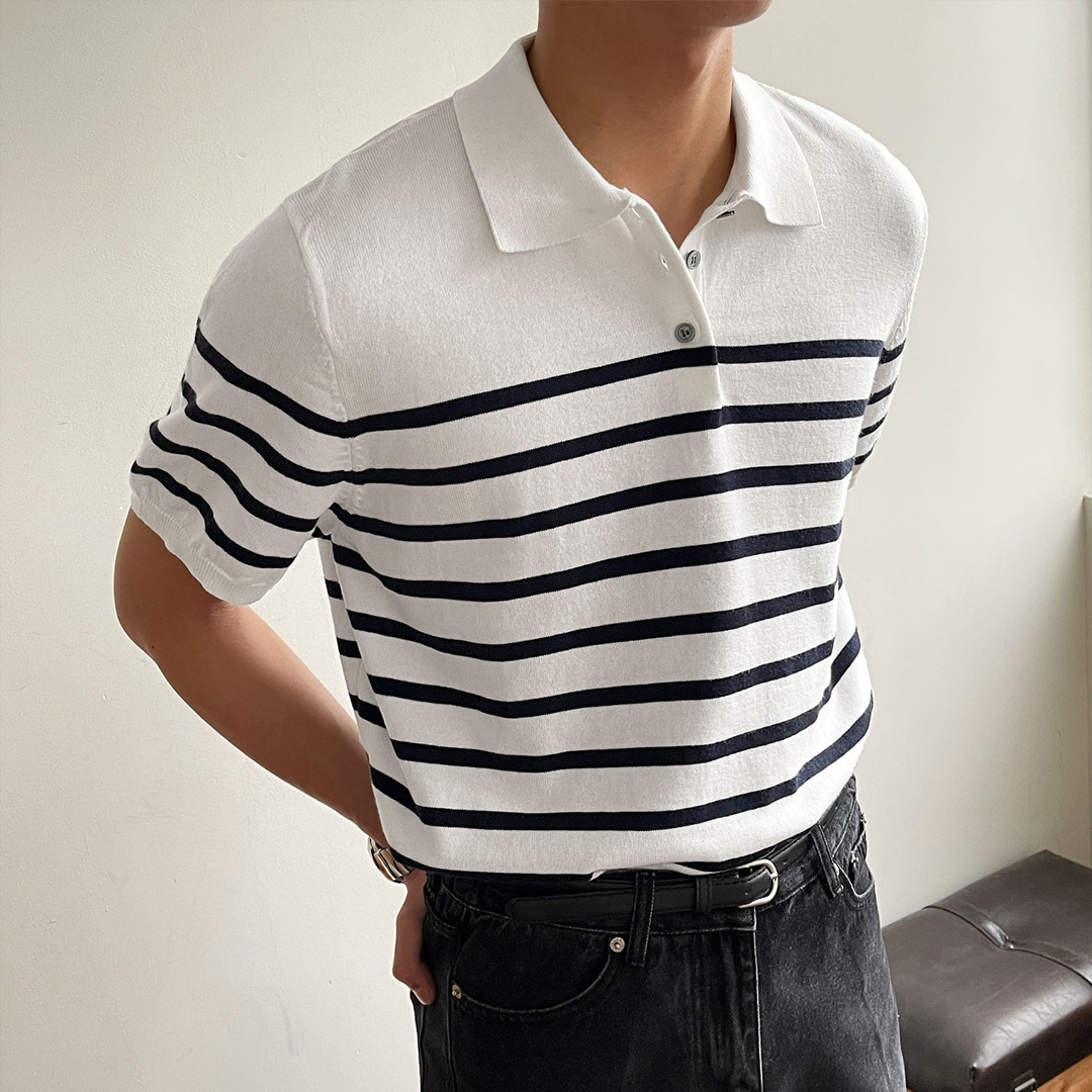 Short-Sleeved Sweater Summer Polo Shirt Men's High-End Lapel British Style Half-Sleeved T-Shirt