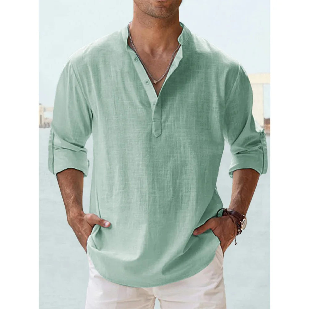 Solid Color Breathable Linen Casual Shirt