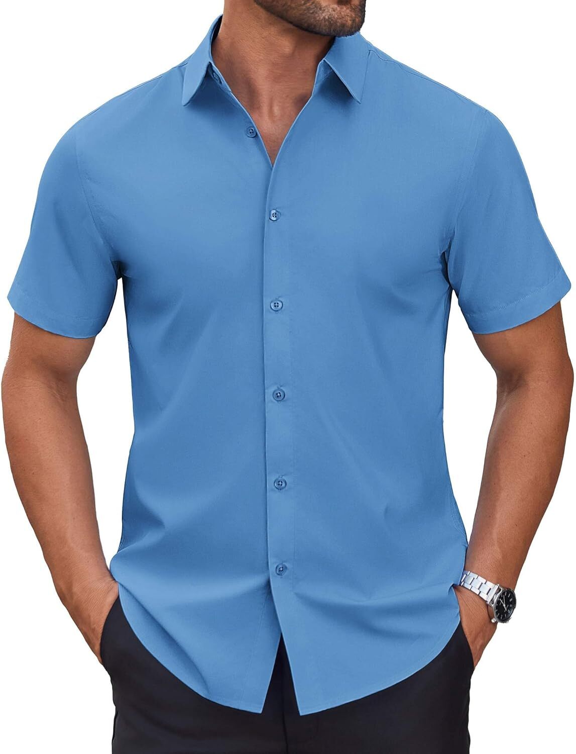Mens Short Sleeve Dress Shirts Wrinkle Free Casual Button Down Shirts Summer Untucked Dress Shirt
