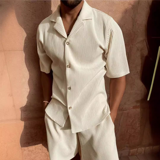 Corduroy Casual Lapel Shorts Suit Sports Men's Solid Color T-Shirt Shorts Running Training Suit